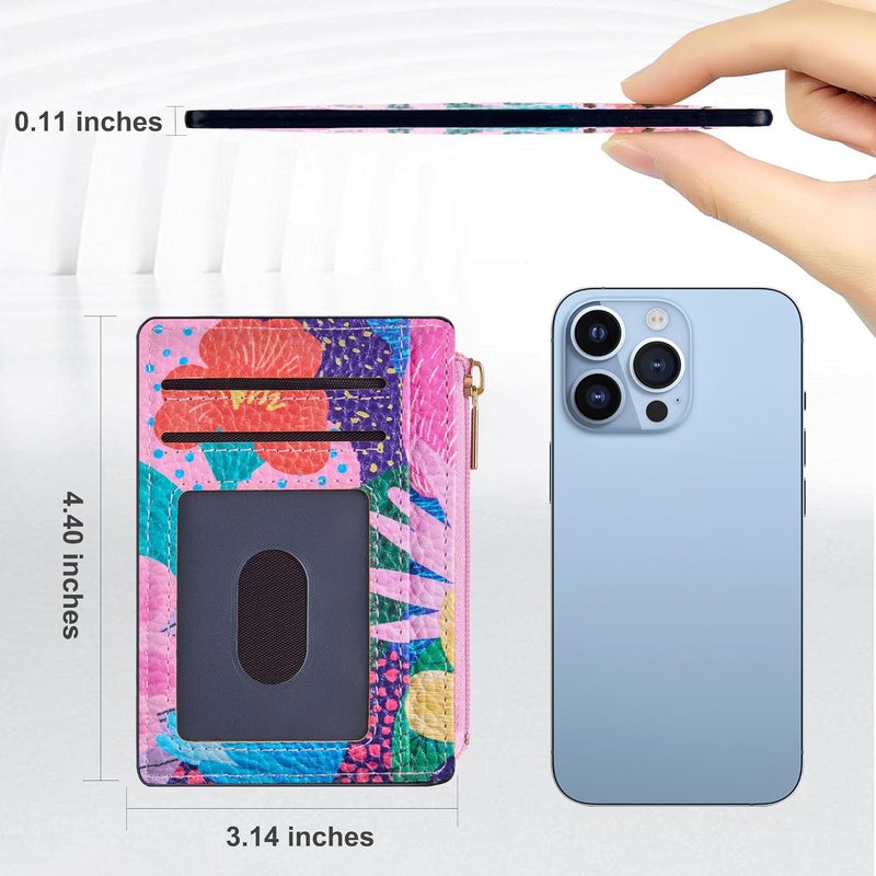Tipmile Credit Card Holder for Women Slim Minimalist Front Pocket RFID Blocking Wallet Small Compact Card Case with ID Window, Floral Bloom - Image 5